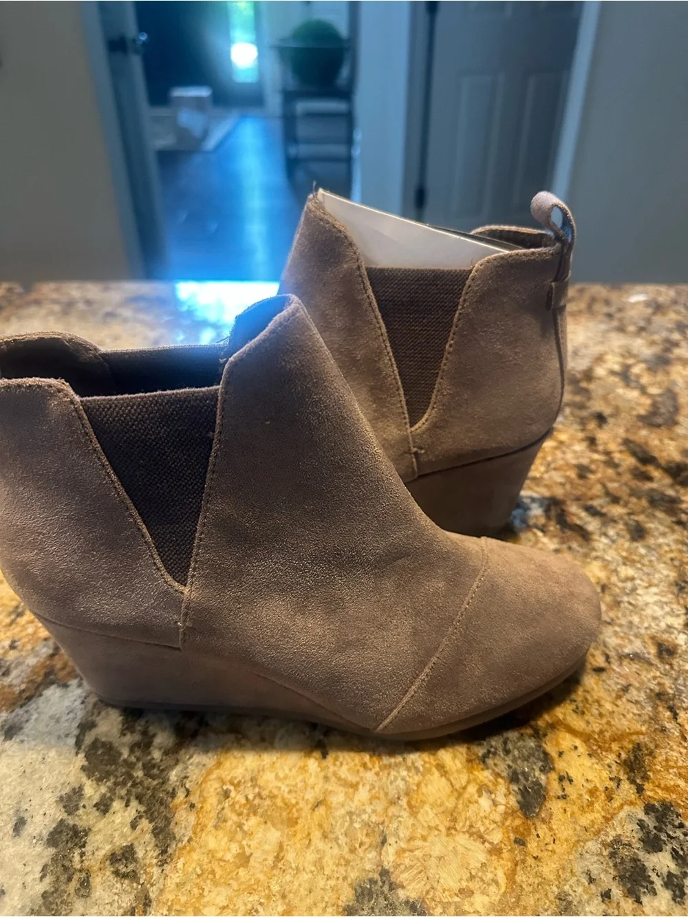 Women's Wedge Ankle Bootie in Taupe Suede